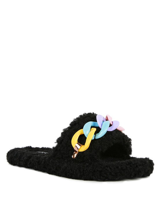 Black Rola Acrylic Chain Slides | Slippers Daverri Fashions