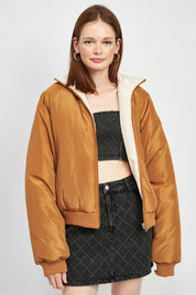 MOCHA-IVORY REVERSIBLE PUFFER JACKET | Jackets Daverri Fashions