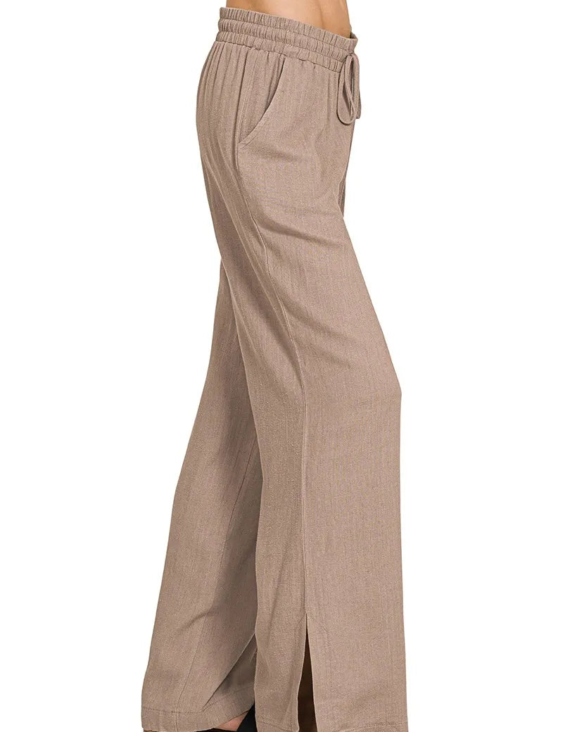 Zenana Linen Drawstring Pants Cocoa | Pants Daverri Fashions