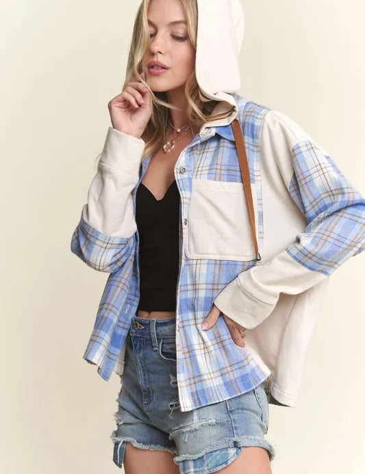 ADORA Button Down Plaid Hoodie Shacket | Shackets Daverri Fashions