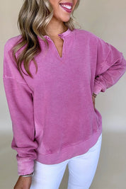 Red-Violet Notched Drop Shoulder Long Sleeve Sweatshirt | Sweatshirts Daverri Fashions