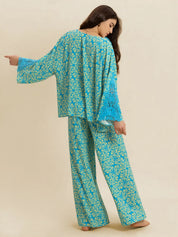 Open Front Printed Top and Pants Set | Loungewear Sets Daverri Fashions