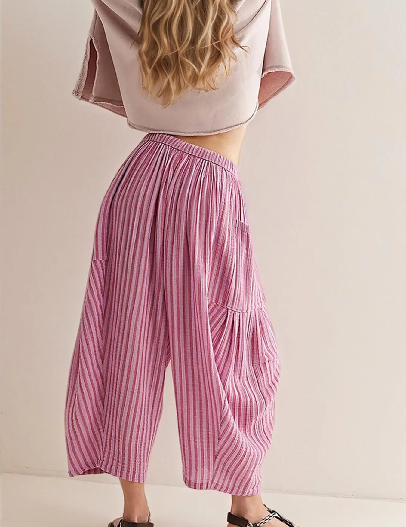 Full Size Striped Wide Leg Casual Pants Plus Size | Pants Daverri Fashions