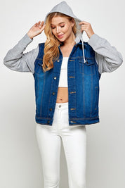 Women's Denim Fleece Hoodie Jacket | Denim Jackets Daverri Fashions