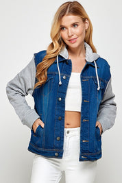 Women's Denim Fleece Hoodie Jacket | Denim Jackets Daverri Fashions