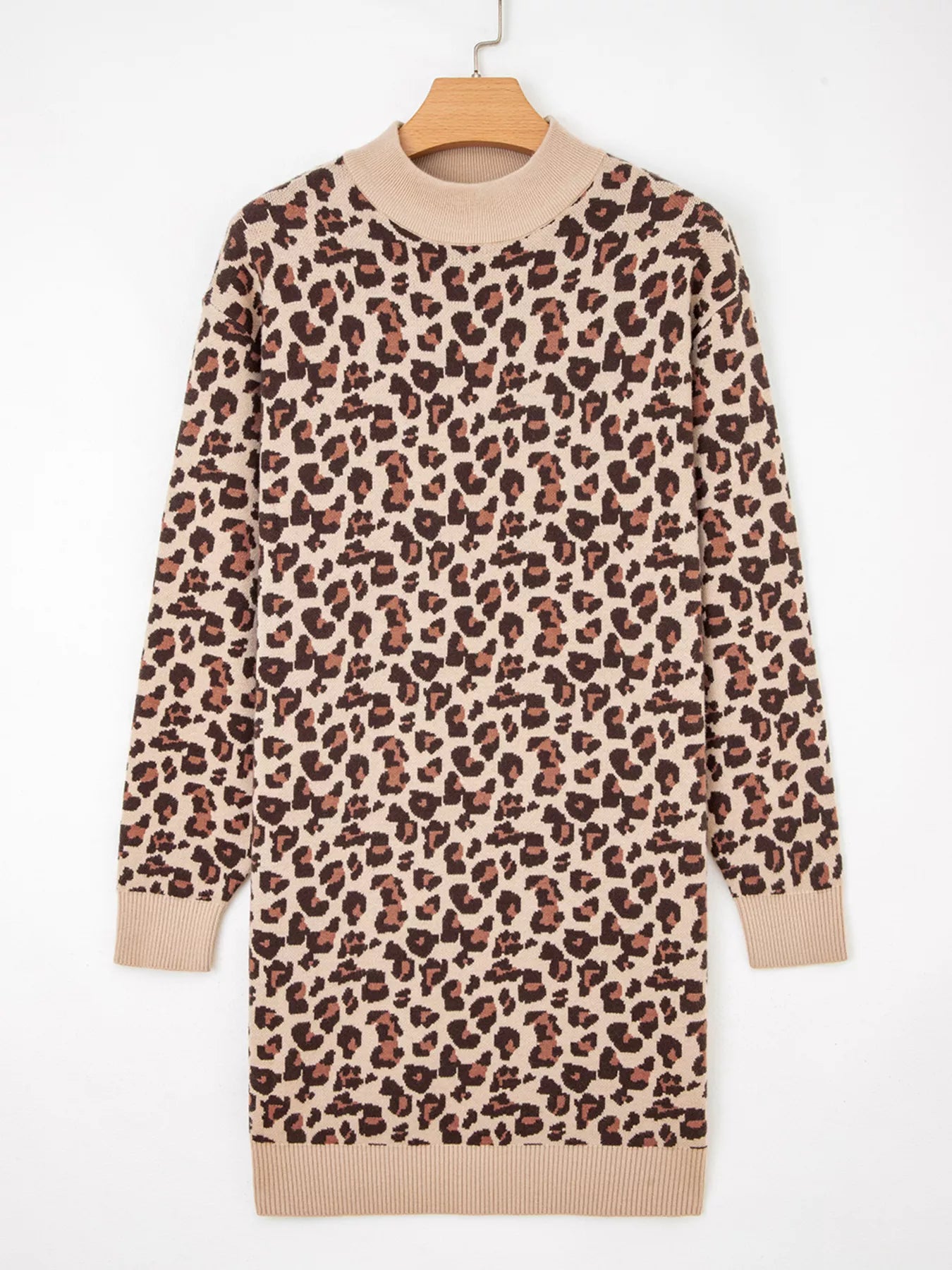 Leopard Print High Neck Shift Mini Sweater Dress | Mini Dresses Daverri Fashions