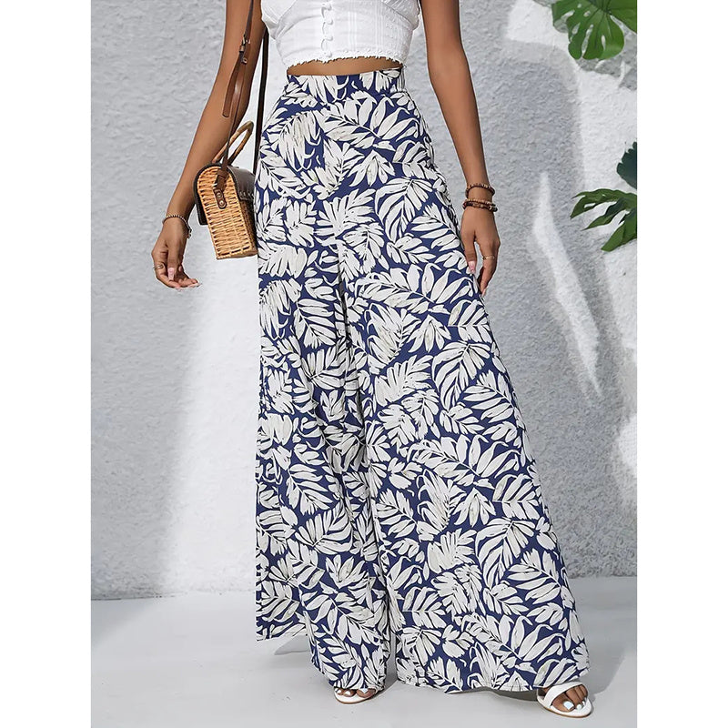 Blue High Waisted Abstract Print Boho Palazzo Pants | Pants Daverri Fashions