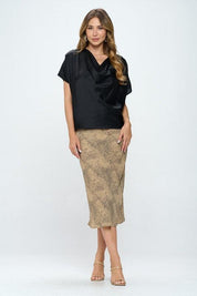 Black Satin Cowl Neck Short Sleeve Top | Shirts & Tops Daverri Fashions