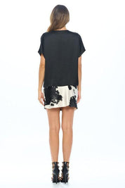 Black Satin Cowl Neck Short Sleeve Top | Shirts & Tops Daverri Fashions