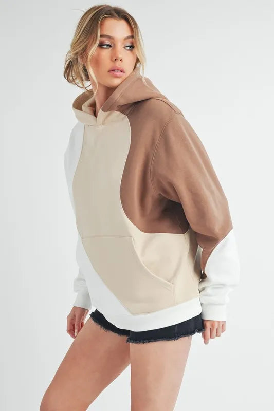 Aemi + Co Color Block Hoodie with Kangaroo Pocket | Daverri Fashions