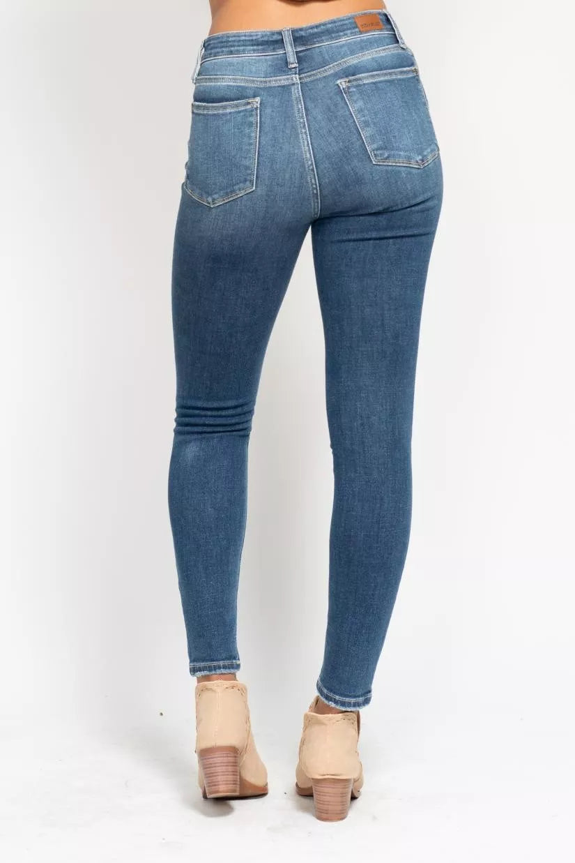 Judy Blue Full Size High Rise Button Fly Skinny Jeans Plus Size | Jeans Daverri Fashions