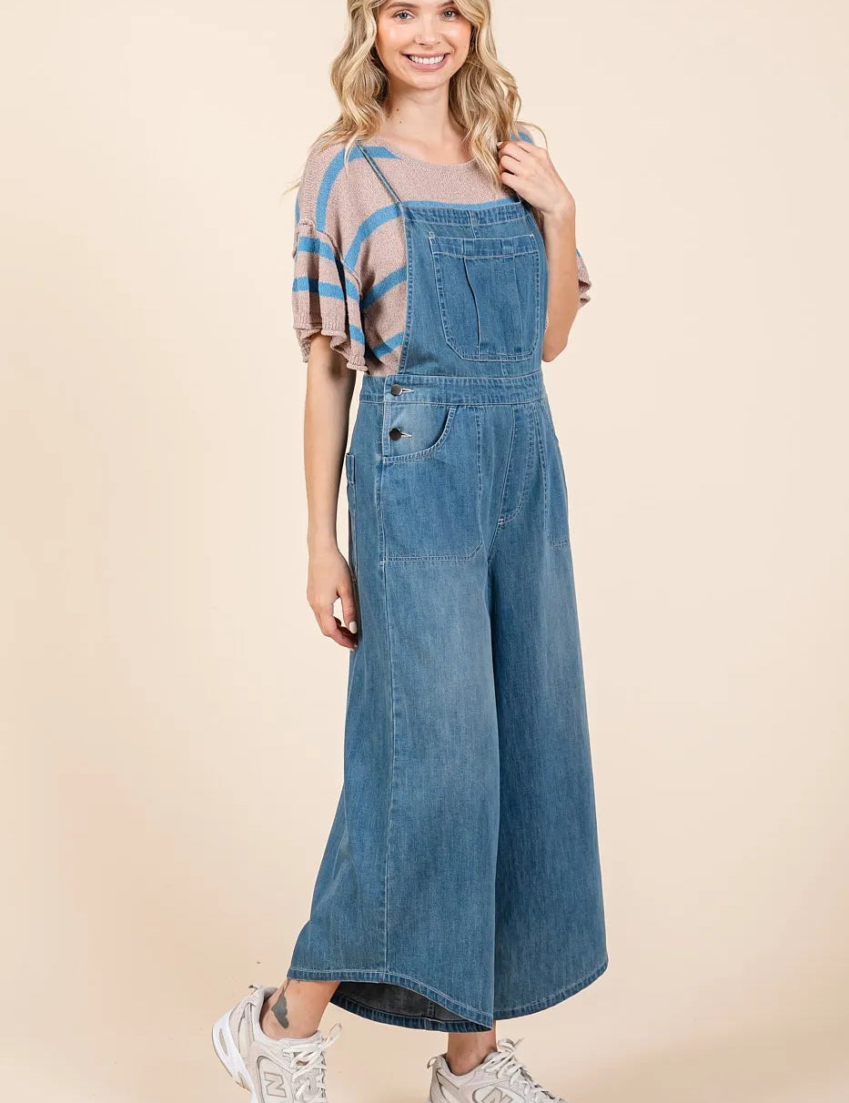 Mittoshop Denim Tie Back Sleeveless Wide Leg Overalls | Overalls Daverri Fashions