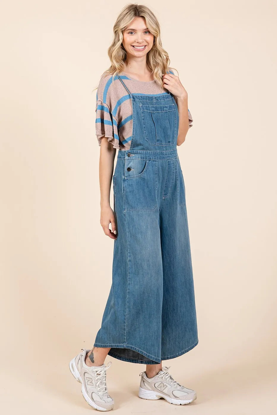 Mittoshop Denim Tie Back Sleeveless Wide Leg Overalls | Overalls Daverri Fashions