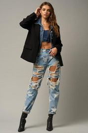 Star Print Ripped Slouchy Jeans | Jeans Daverri Fashions