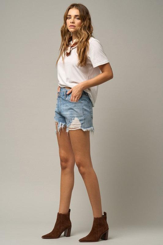Waist Crossover Denim Mom Shorts | Shorts Daverri Fashions