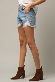 Waist Crossover Denim Mom Shorts | Shorts Daverri Fashions