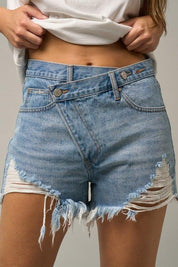 Waist Crossover Denim Mom Shorts | Shorts Daverri Fashions