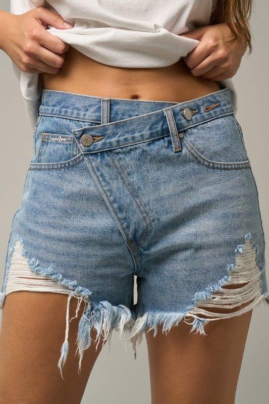 Waist Crossover Denim Mom Shorts | Shorts Daverri Fashions