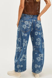Flower Print Wide Leg Jeans | Jeans Daverri Fashions