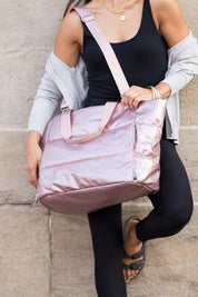 Mauve One Size Metallic Puffer Tote | Handbags Daverri Fashions