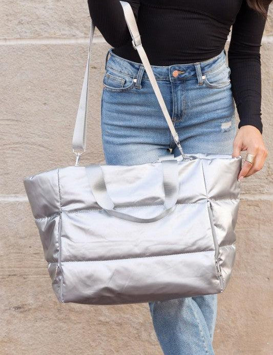 Metallic Puffer Tote | Handbags Daverri Fashions