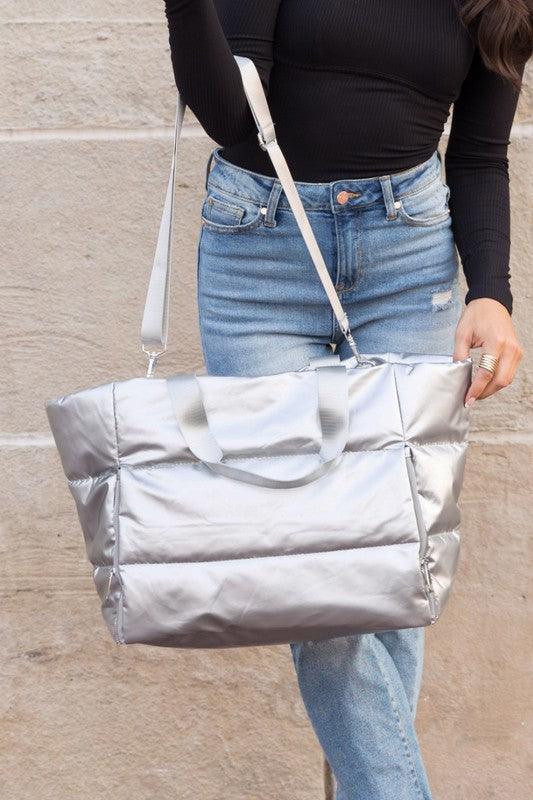 Metallic Puffer Tote | Handbags Daverri Fashions