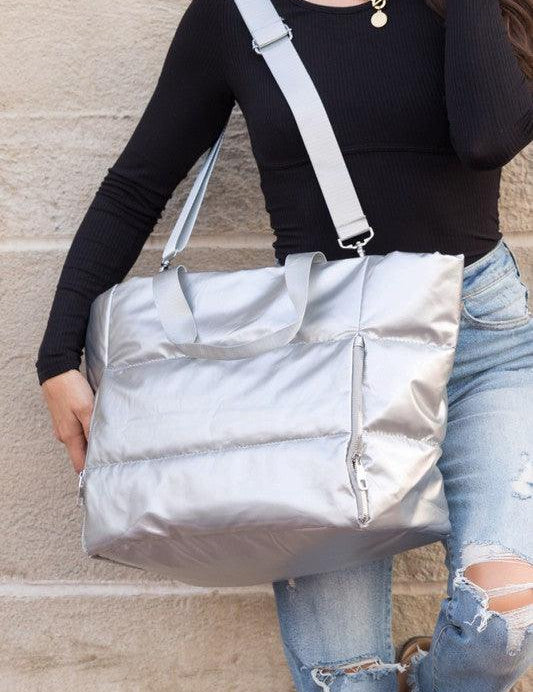 Silver OneSize Metallic Puffer Tote | Handbags Daverri Fashions