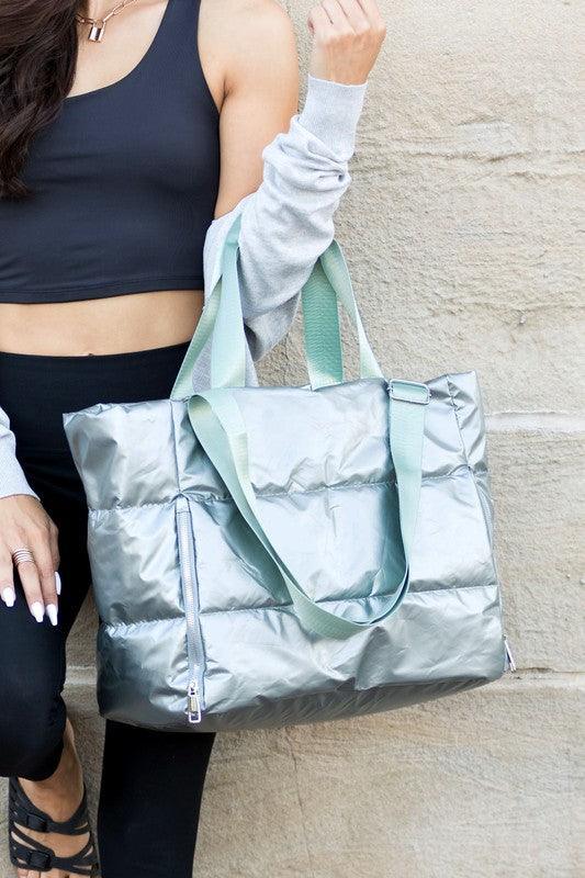 Ice Sage OneSize Metallic Puffer Tote | Handbags Daverri Fashions