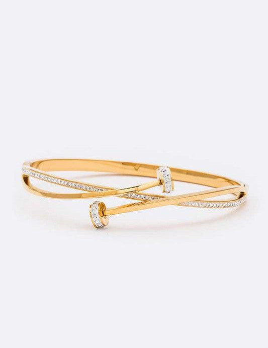 Crystal Pave Nail Stainless Steel Bangle | Bracelets Daverri Fashions
