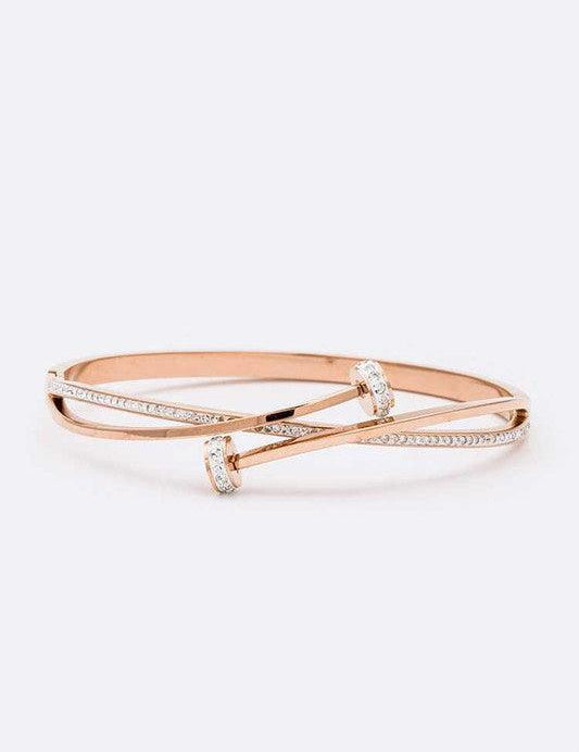 Rosegold O S Crystal Pave Nail Stainless Steel Bangle | Bracelets Daverri Fashions