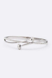 Rhodium O S Crystal Pave Nail Stainless Steel Bangle | Bracelets Daverri Fashions