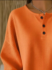 Full Size Waffle Knit Button Detail Top Plus Size | Knit Tops Daverri Fashions