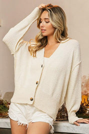 BiBi V-Neck Button Up Dropped Shoulder Cardigan | Cardigans Daverri Fashions