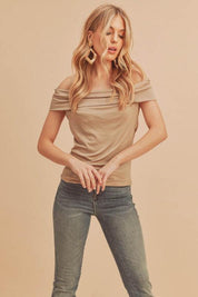 LIGHT MOCHA Shonda Off Shoulder Top | Shirts & Tops Daverri Fashions