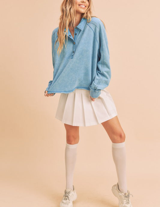 Aemi + Co Half Snap Cropped Collared Sweatshirt | Sweatshirts Daverri Fashions