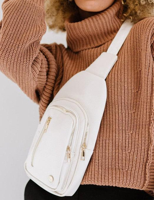 CREAM 1 Vegan Leather Multi Pocket Crossbody | Handbags Daverri Fashions