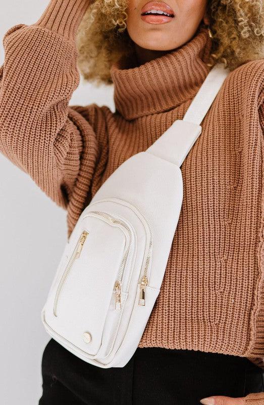CREAM 1 Vegan Leather Multi Pocket Crossbody | Handbags Daverri Fashions