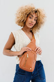 COGNAC 1 Vegan Leather Multi Pocket Crossbody | Handbags Daverri Fashions