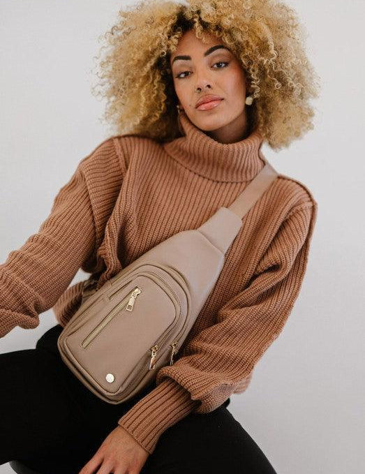 TAUPE 1 Vegan Leather Multi Pocket Crossbody | Handbags Daverri Fashions
