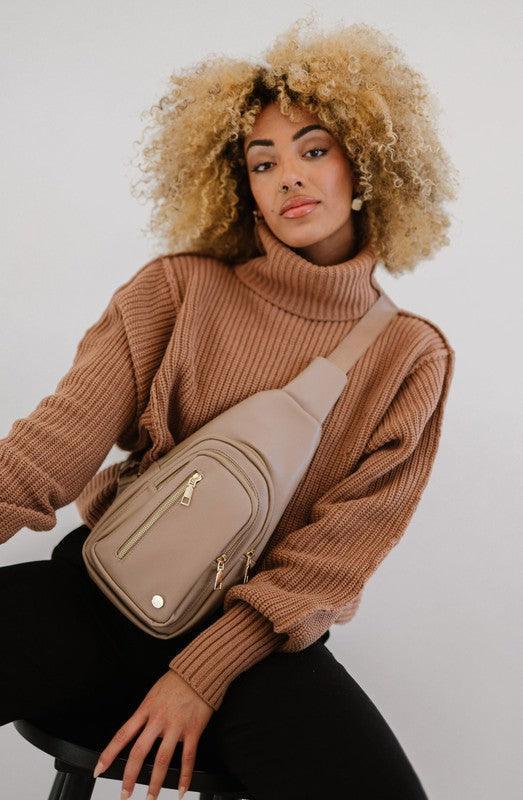 TAUPE 1 Vegan Leather Multi Pocket Crossbody | Handbags Daverri Fashions