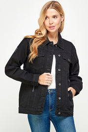 BLACK Women's Denim Fleece Hoodie Jacket | Denim Jackets Daverri Fashions