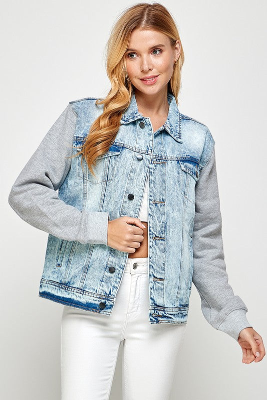Women's Denim Fleece Hoodie Jacket | Denim Jackets Daverri Fashions