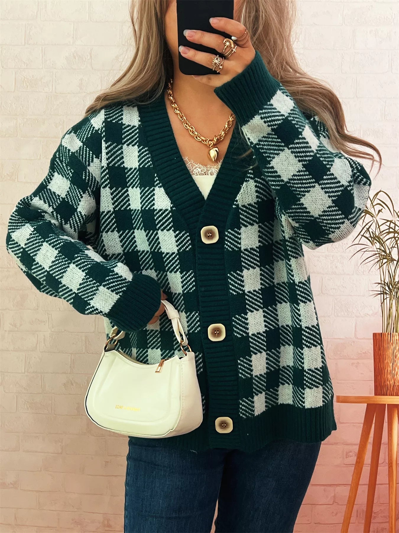 Plaid Button-Down Cardigan | Cardigans Daverri Fashions