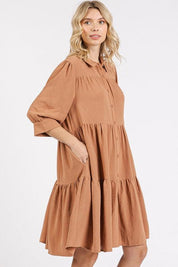 Mittoshop Button Detail Collared Neck Tiered Shirt Dress | Daverri Fashions