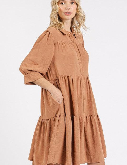 Mittoshop Button Detail Collared Neck Tiered Shirt Dress | Daverri Fashions