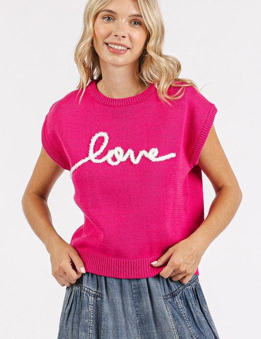 Mittoshop Contrast Letter Round Neck Cap Sleeve Knit Top | Tops Daverri Fashions