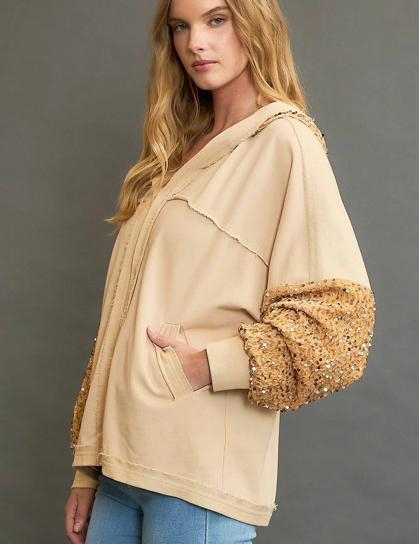 Umgee Sequined French Terry Jacket | Jackets Daverri Fashions