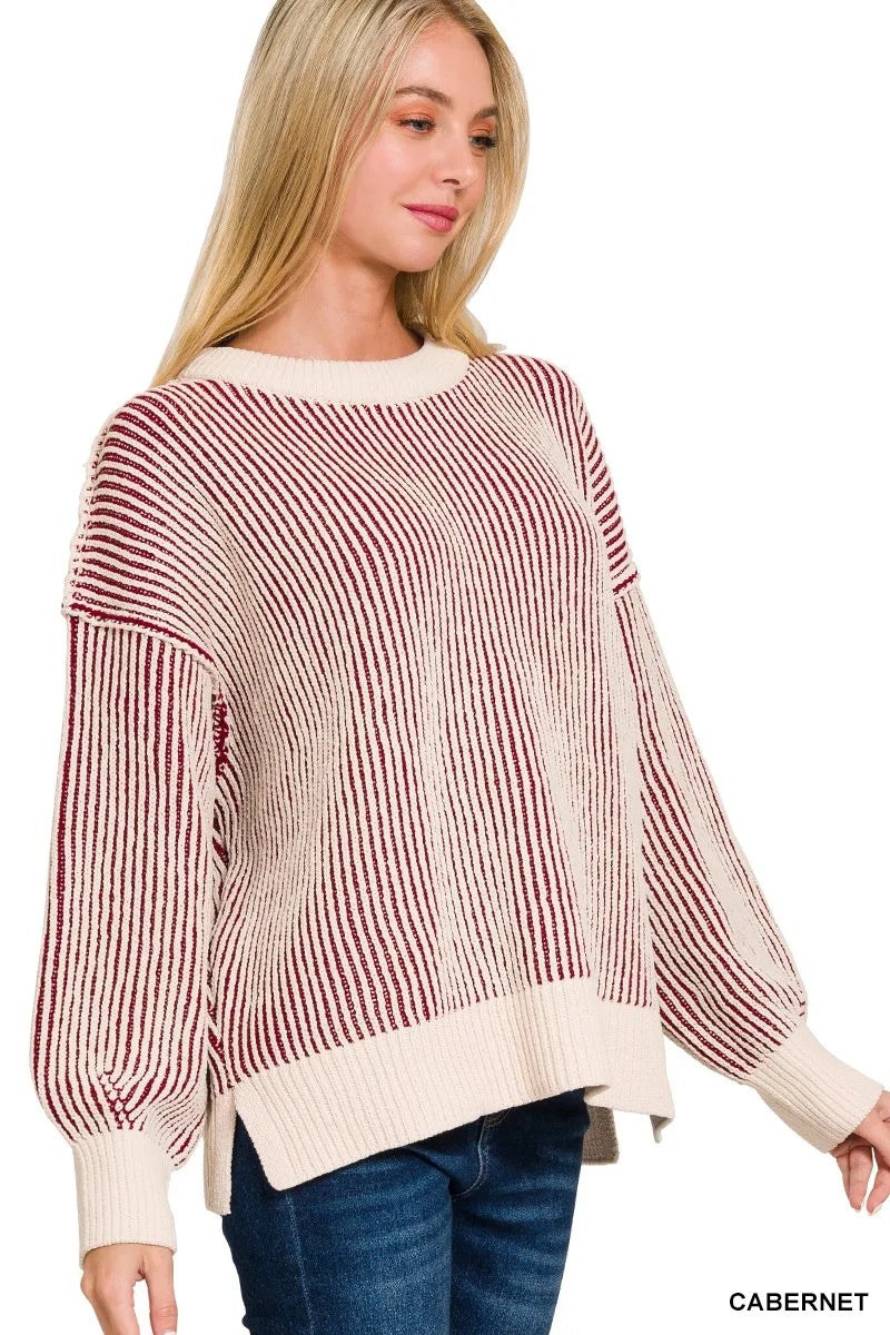 Zenana Two Tone Crewneck Sweater | Daverri Fashions