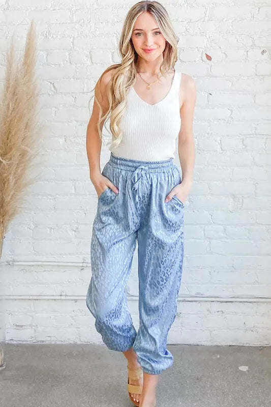 And The Why Satin Leopard Print Joggers | Daverri Fashions