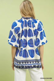 Umgee Shell Block Border Print Puff Sleeve Blouse | Blouses Daverri Fashions